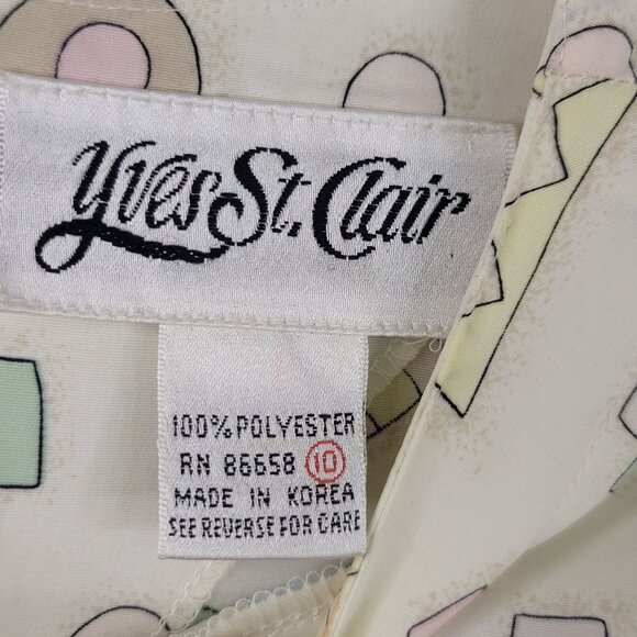 Vintage 80s Yves St. Clair Geometric Print Blouse Size 10 Deadstock Shoulder Pad - Picture 2 of 10